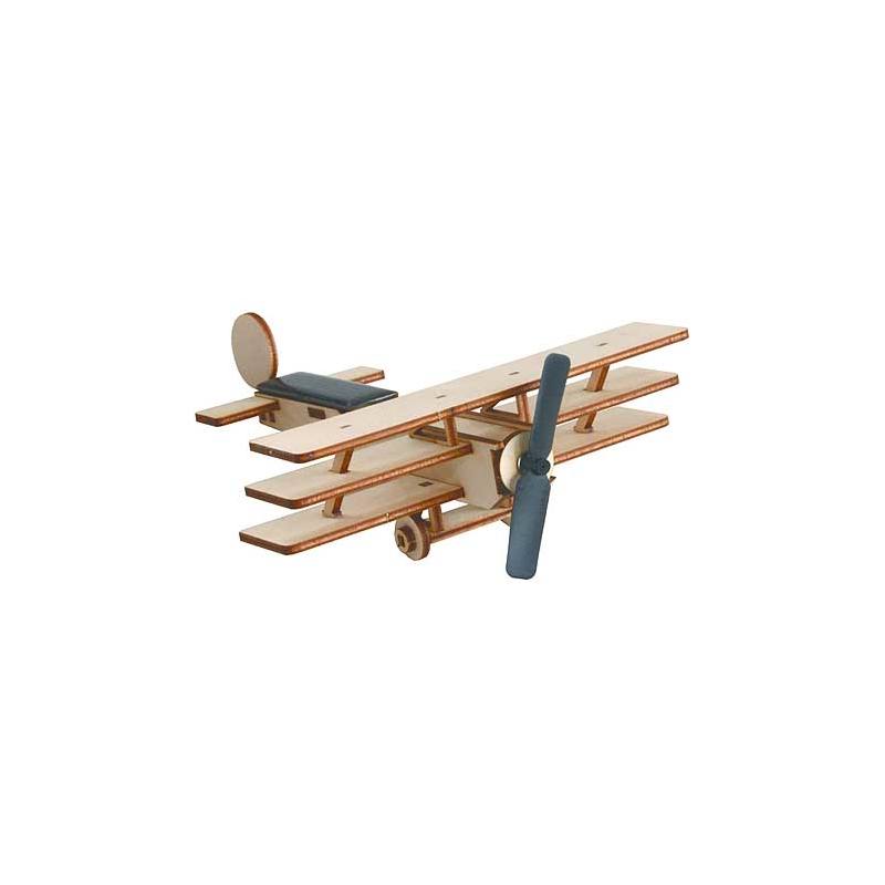 Avion Triplan Solaire à Monter - Kit Bois 18cm | SOL EXPERT | À Partir De 8 Ans
