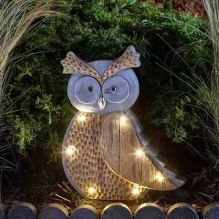 Hibou en pierre de bois solaire