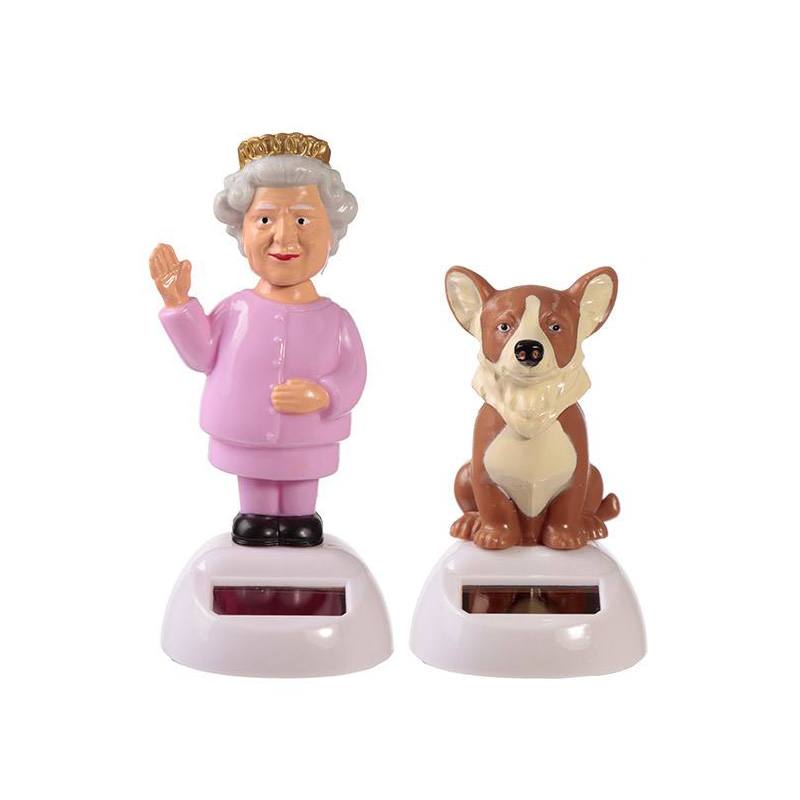 Figurine solaire reine Queen et chien Corgi