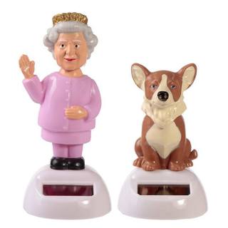 Solar-Wackelfigur Queen und Corgi