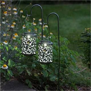 Solar-powered lantern Shepherds Crook Lantern with a Verdigris Effect